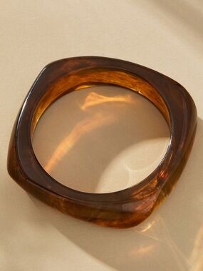 New! Anthropologie Tortoise Amber Square Resin Bangle Bracelet NWT